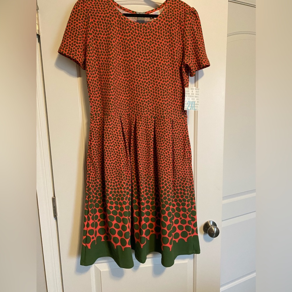 LuLaRoe Amelia dress New with tags Size 2XL Salmon and olive green.